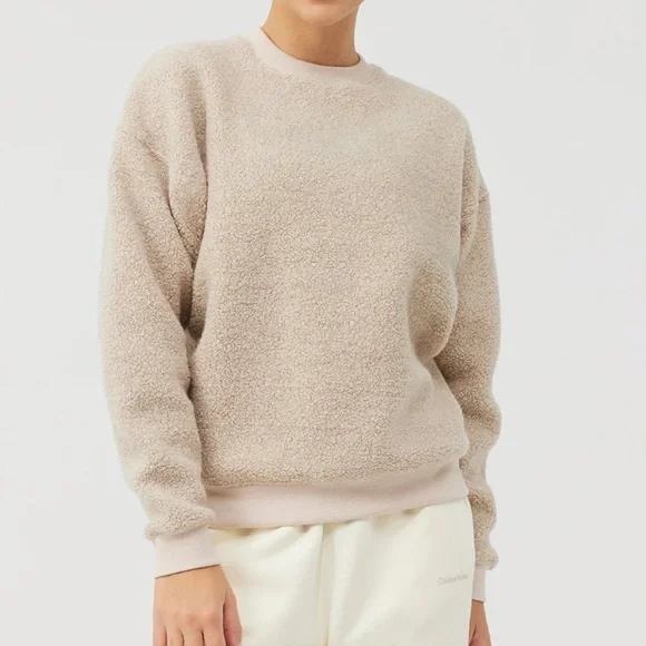 Outdoor Voices MegaFleece Crewneck Pullover Cream Oatmeal Khaki Wool Blend Large - Picture 1 of 6